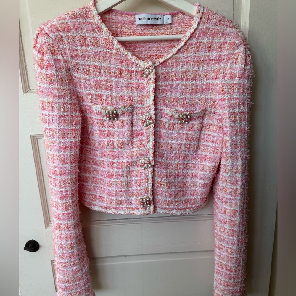 Self Portrait Pink Tweed Boucle Jacket